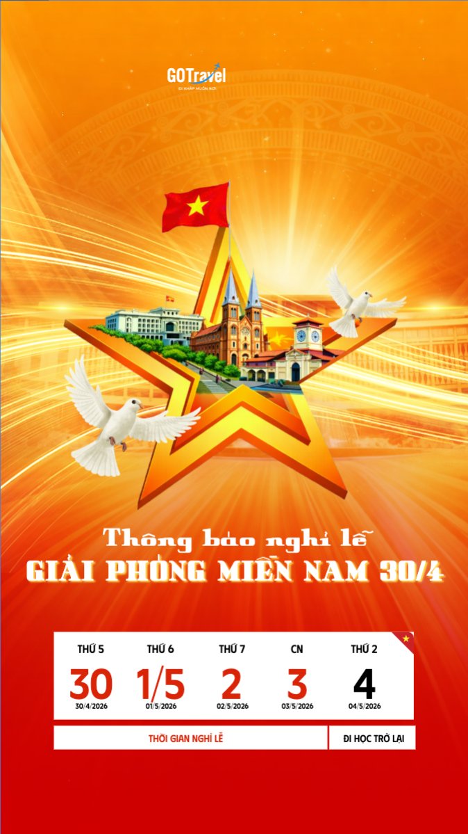 Mẫu Bài post MXH (9:16) Thông báo nghỉ lễ Giải phóng miền Nam 30/4 và Quốc tế Lao động 1/5 — LayerPic