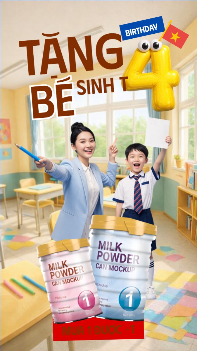 Mẫu Bài post MXH (9:16) Mừng bé sinh nhật tháng 4 — LayerPic