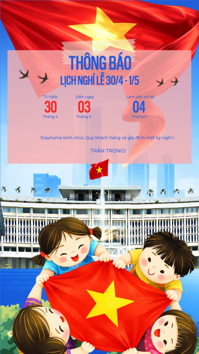 Mẫu Bài post MXH (9:16) Lịch nghỉ lễ 30/4 - 1/5 — LayerPic