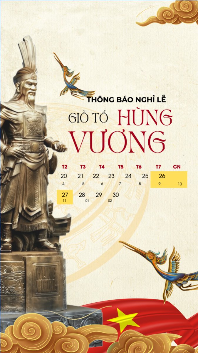 Mẫu Bài post MXH (9:16) Lịch nghỉ lễ giỗ tổ Hùng Vương — LayerPic