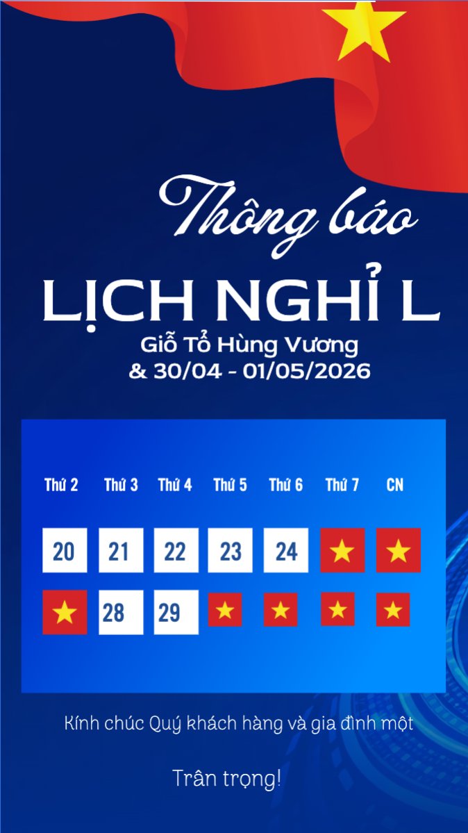 Mẫu Bài post MXH (9:16) Lịch nghỉ lễ Giỗ Tổ và 30/4-1/5 — LayerPic