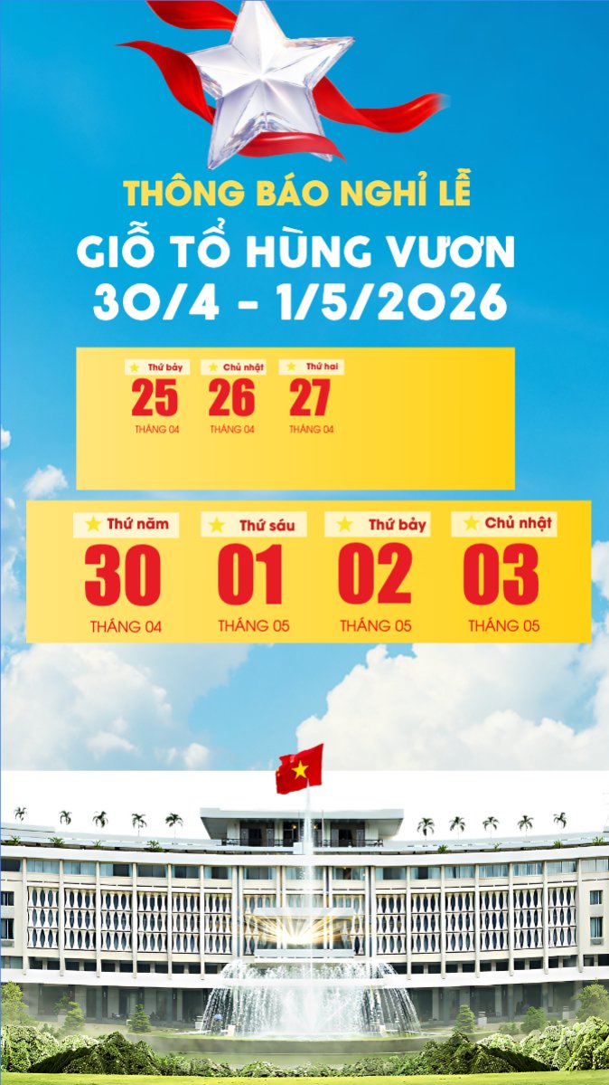 Mẫu Bài post MXH (9:16) Lịch nghỉ lễ Giỗ Tổ và 30/4-1/5 — LayerPic