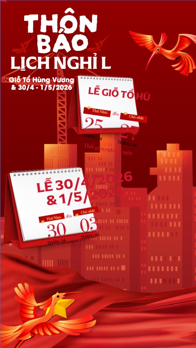 Mẫu Bài post MXH (9:16) Lịch nghỉ lễ Giỗ Tổ và 30/4-1/5 — LayerPic