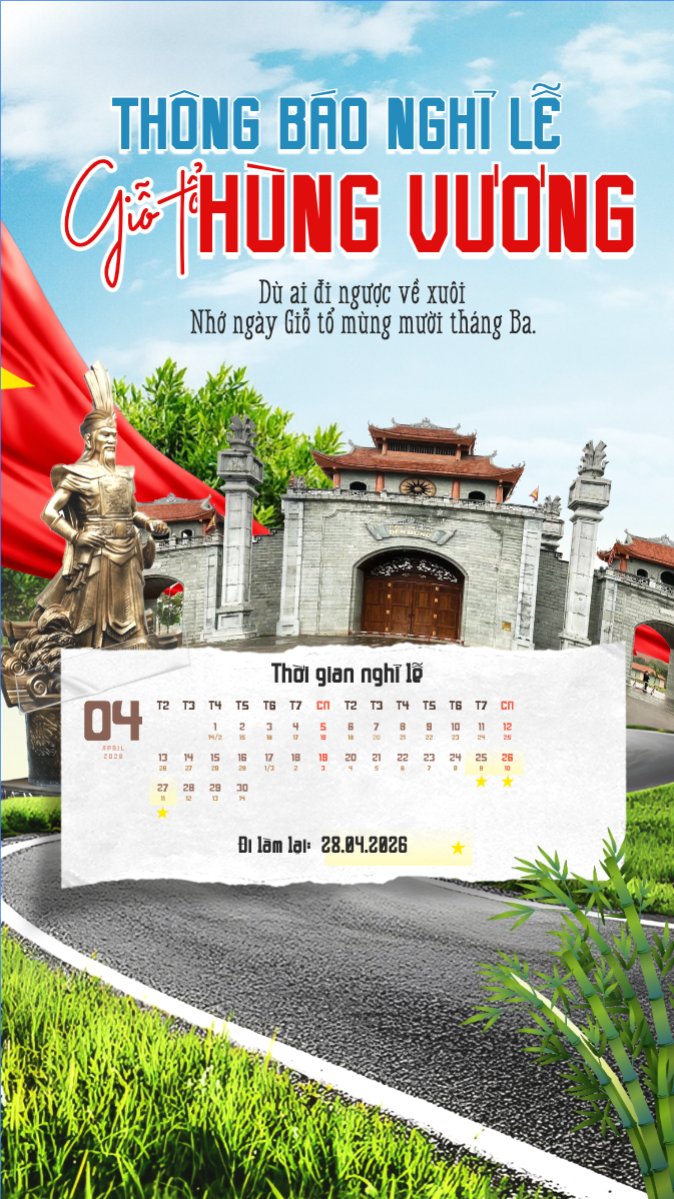 Mẫu Bài post MXH (9:16) Thông báo nghỉ lễ Giỗ tổ Hùng Vương 2026 — LayerPic