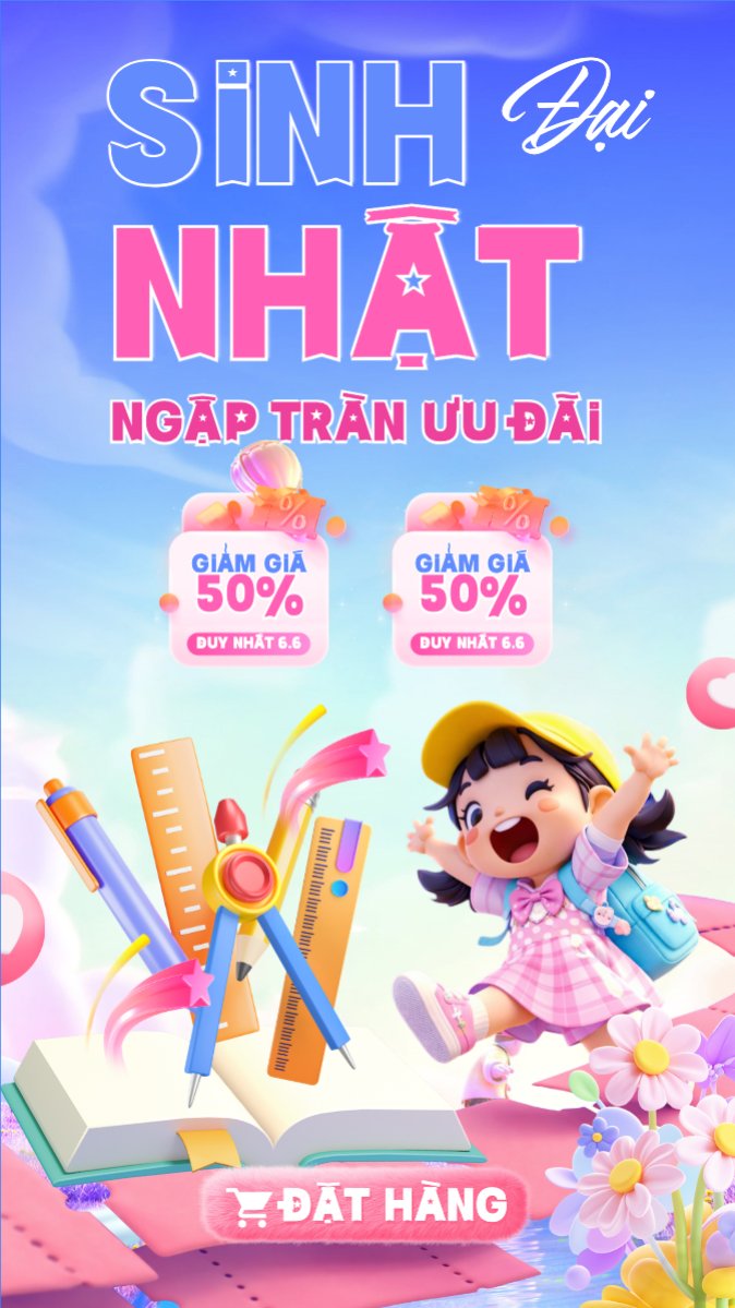 Mẫu Bài post MXH (9:16) Đại tiệc sinh nhật ngập tràn ưu đãi — LayerPic