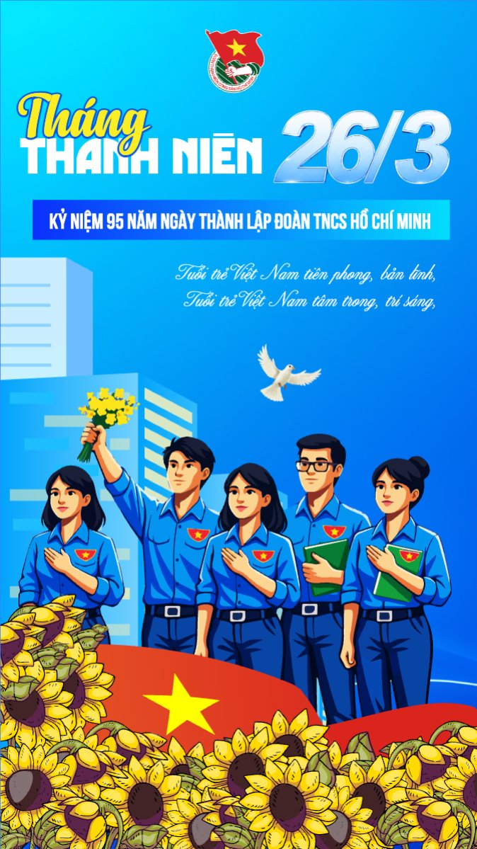 Mẫu Bài post MXH (9:16) Ngày thành lập Đoàn TNCS Hồ Chí Minh 20/3 — LayerPic