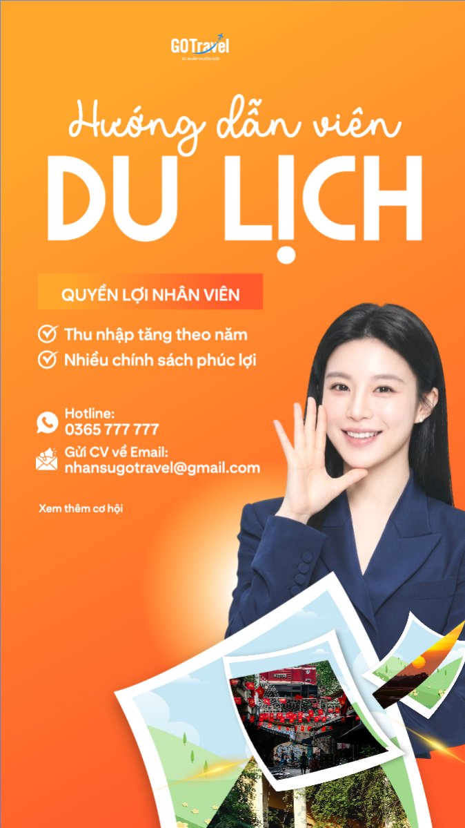 Mẫu Bài post MXH (9:16) Tuyển dụng hướng dẫn viên du lịch — LayerPic
