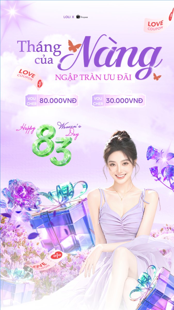 Mẫu Bài post MXH (9:16) Tháng của nàng ngập tràn ưu đãi — LayerPic