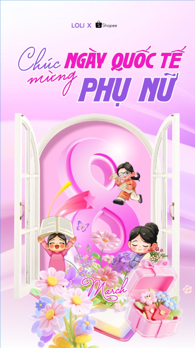 Mẫu Bài post MXH (9:16) Chúc mừng ngày Quốc tế phụ nữ 8/3 — LayerPic