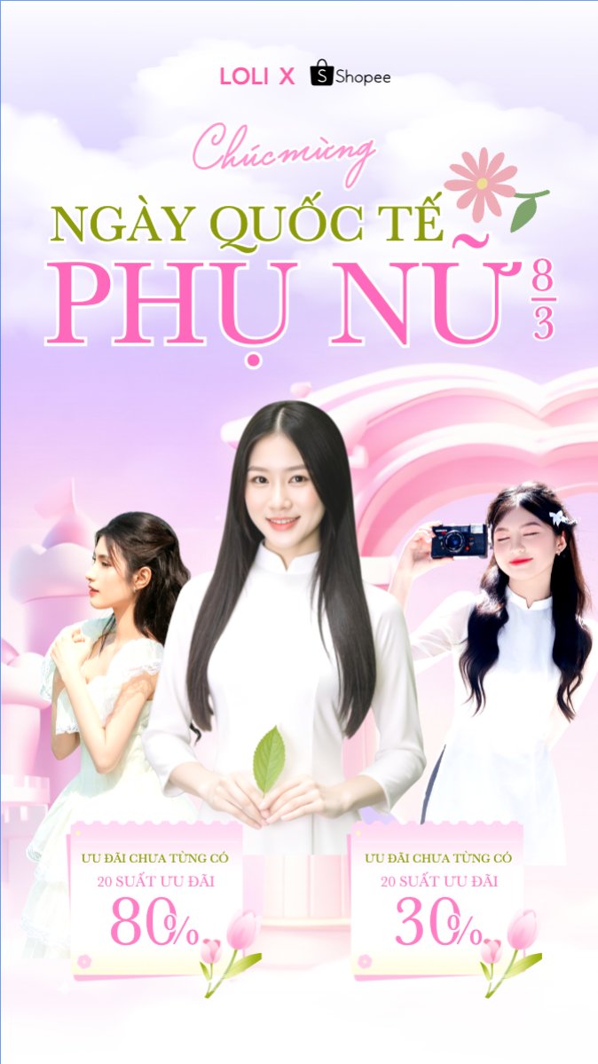 Mẫu Bài post MXH (9:16) Chúc mừng ngày Quốc tế phụ nữ 8/3 — LayerPic