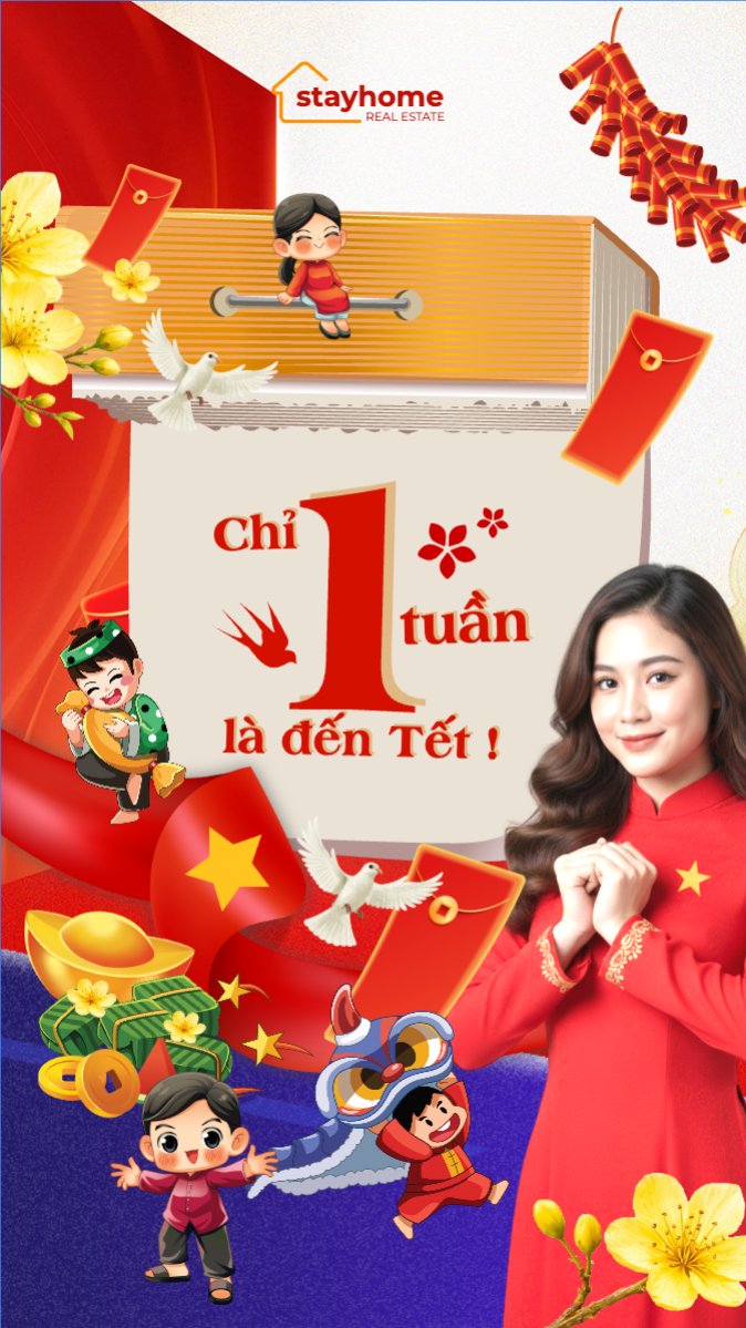 Mẫu Bài post MXH (9:16) Chỉ còn 1 tuần nữa là đến tết — LayerPic