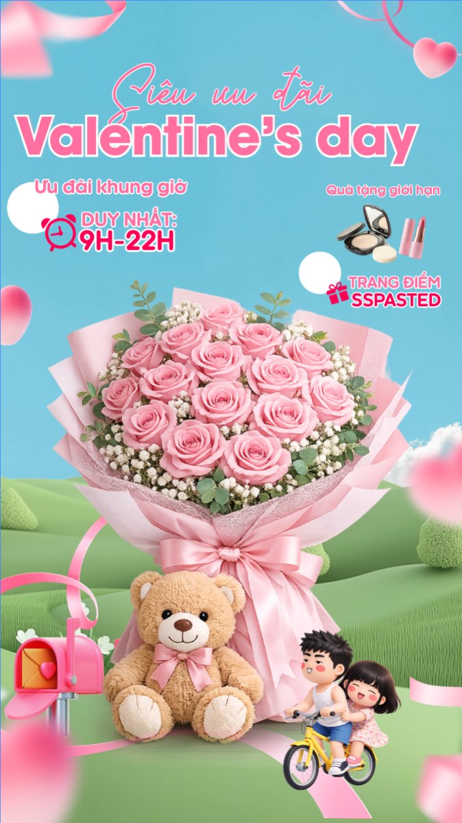 Mẫu Bài post MXH (9:16) Siêu ưu đãi valentine's day — LayerPic