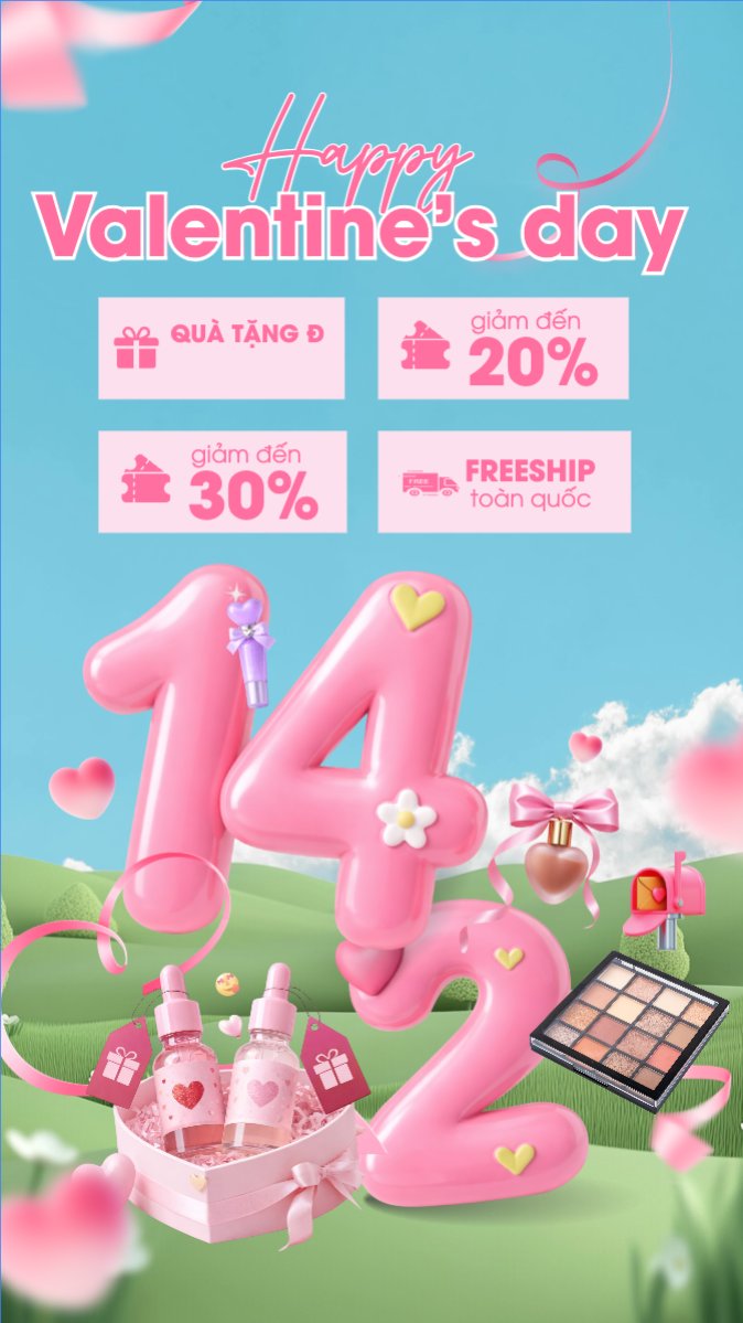Mẫu Bài post MXH (9:16) Happy valentine's day — LayerPic