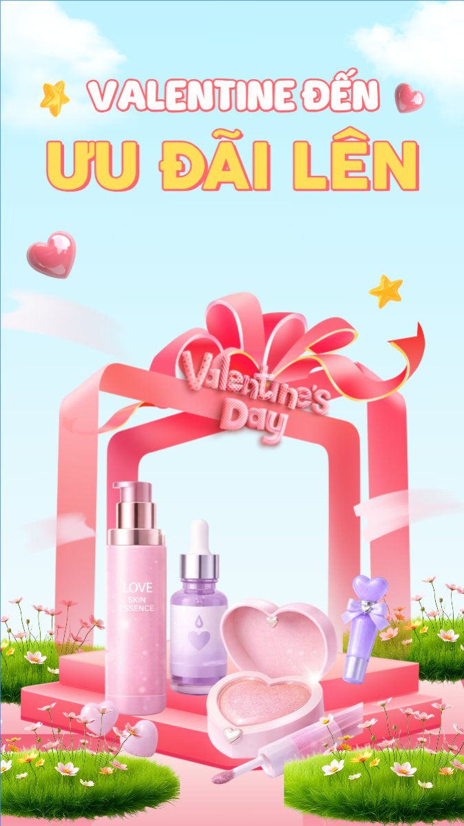 Mẫu Bài post MXH (9:16) Valentine đến ưu đãi lên — LayerPic