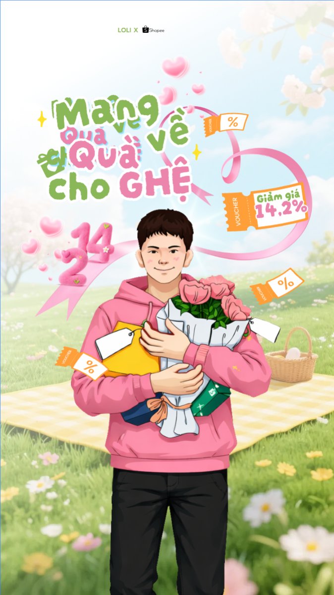 Mẫu Bài post MXH (9:16) Mang quà về cho ghệ — LayerPic