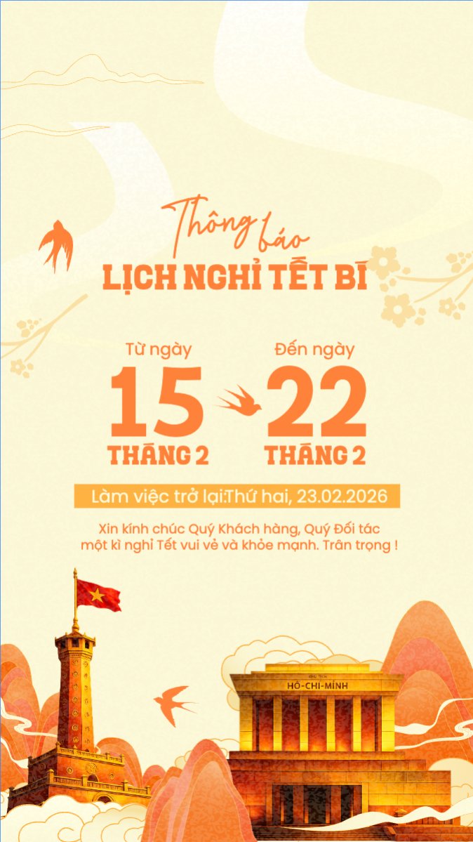 Mẫu Bài post MXH (9:16) Thông báo lịch nghỉ tết nguyên đán Bính Ngọ 2026 — LayerPic