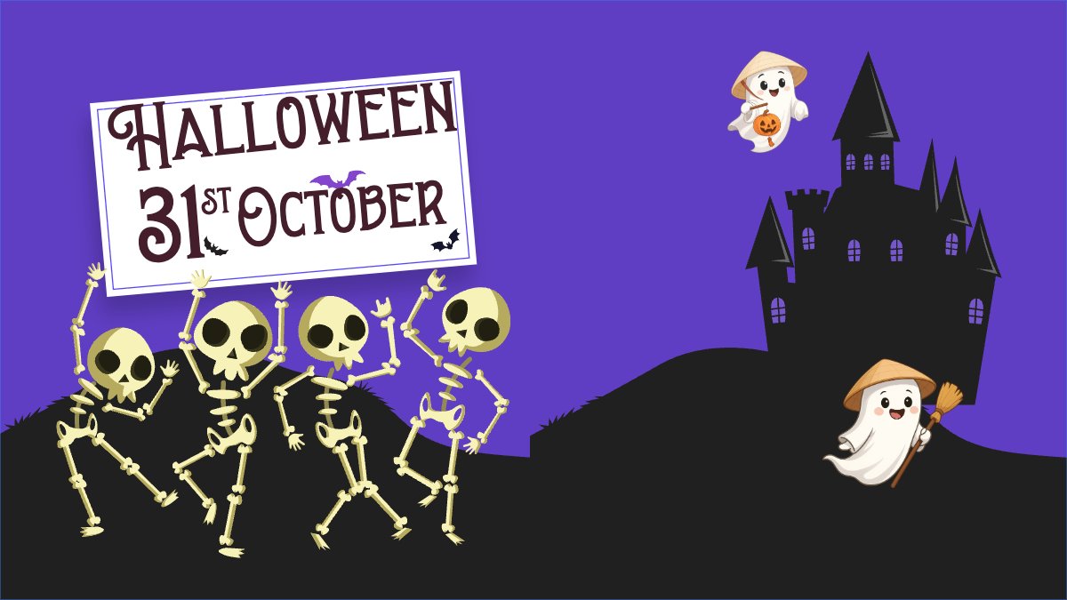 Mẫu Hình nền máy tính Halloween, lễ hội ma quái, sự kiện, event, dễ thương, cute, chibi, hoạt hình, cartoon — LayerPic