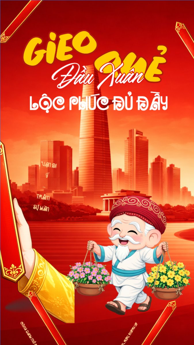 Mẫu Bài post MXH (9:16) Gieo quẻ đầu xuân lộc phúc đủ đầy — LayerPic