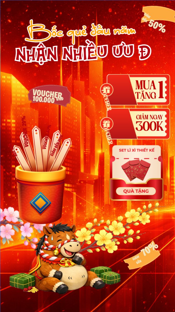 Mẫu Bài post MXH (9:16) Bốc quẻ đầu năm nhận nhiêu ưu đãi — LayerPic