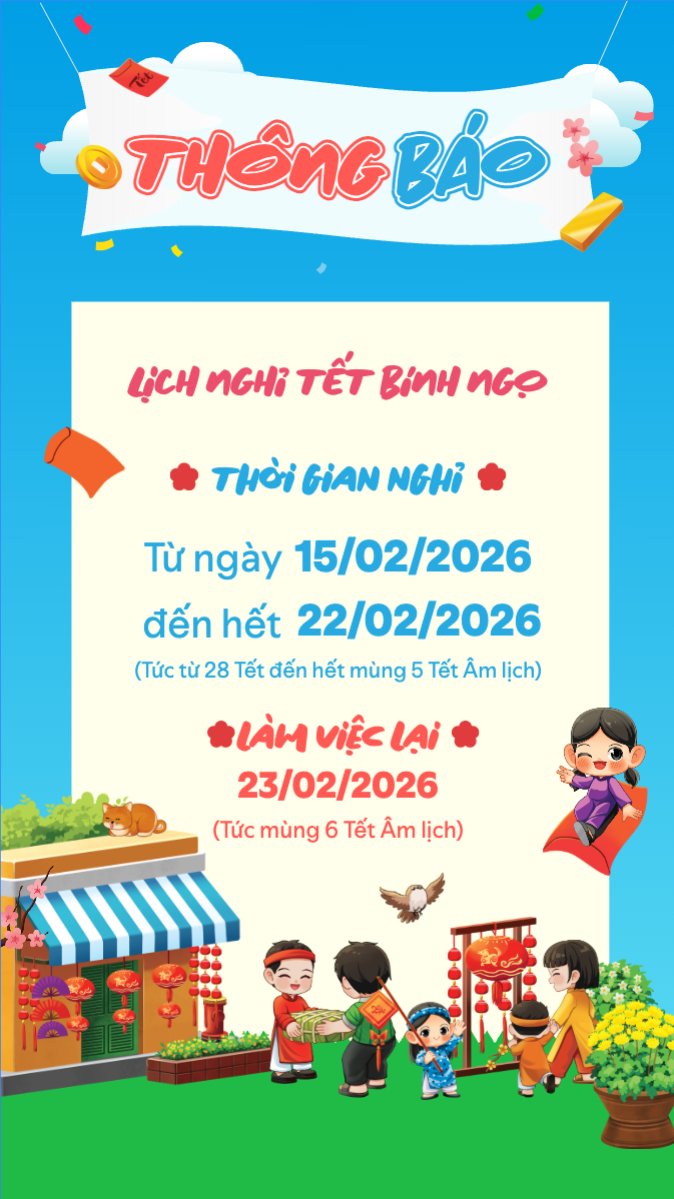 Mẫu Bài post MXH (9:16) Thông báo lịch nghỉ tết nguyên đán Bính Ngọ 2026 — LayerPic