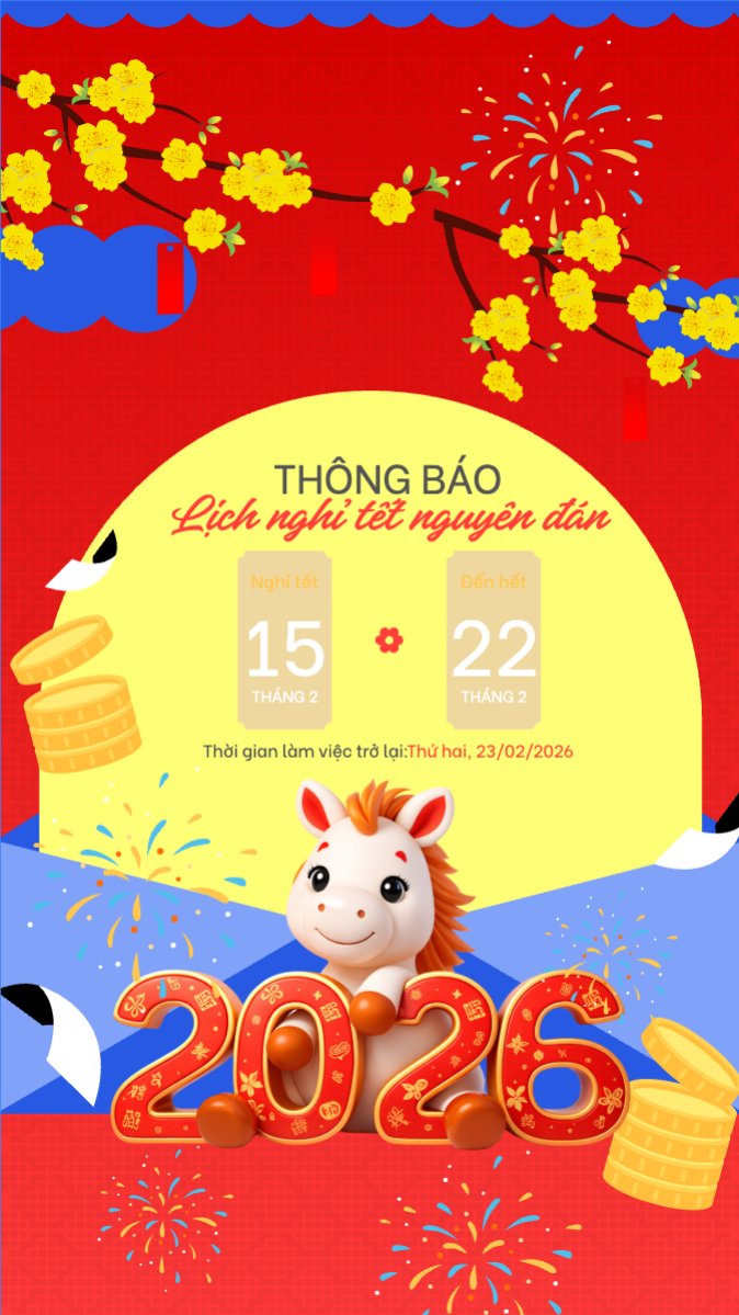 Mẫu Bài post MXH (9:16) Thông báo lịch nghỉ tết nguyên đán Bính Ngọ 2026 — LayerPic