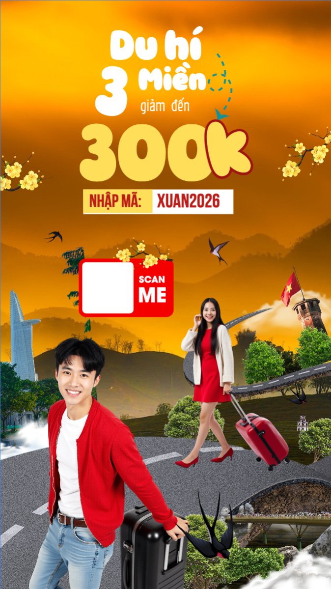 Mẫu Bài post MXH (9:16) Du hí 3 miền — LayerPic