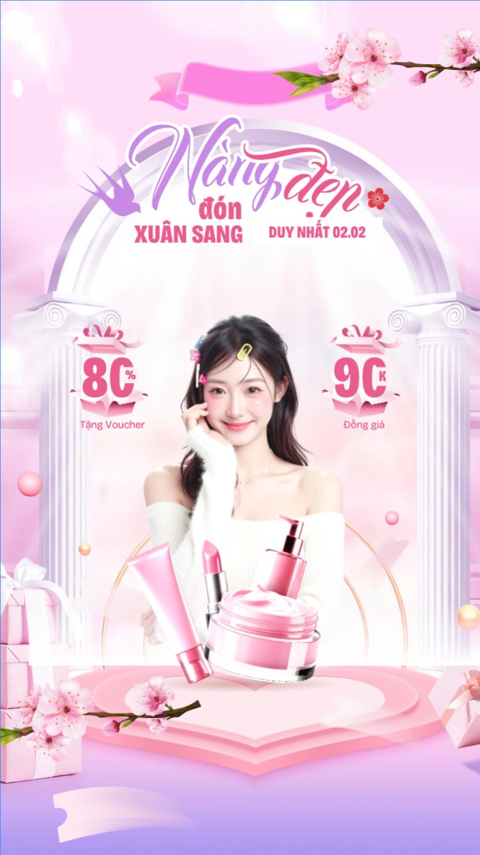 Mẫu Bài post MXH (9:16) Nàng đẹp đón xuân sang duy nhất 02.02 — LayerPic