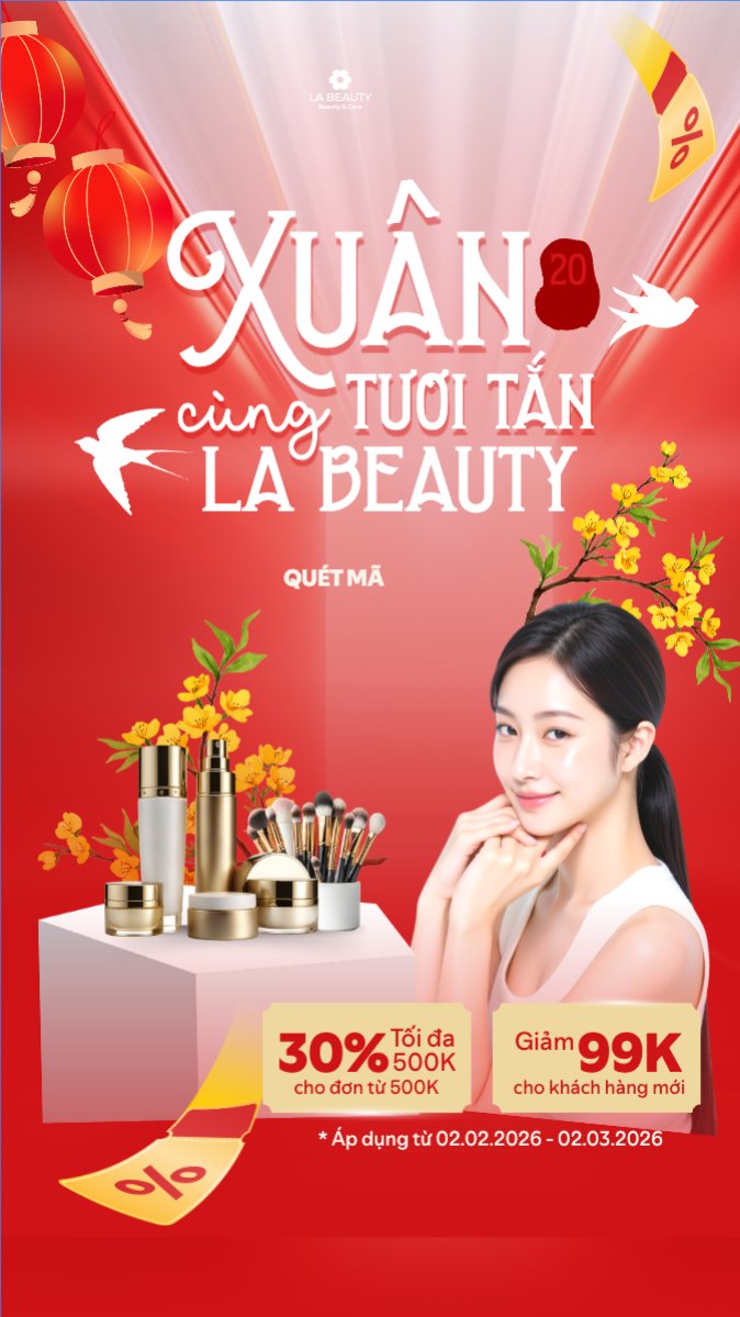 Mẫu Bài post MXH (9:16) Xuân tươi tắn cùng La Beauty — LayerPic