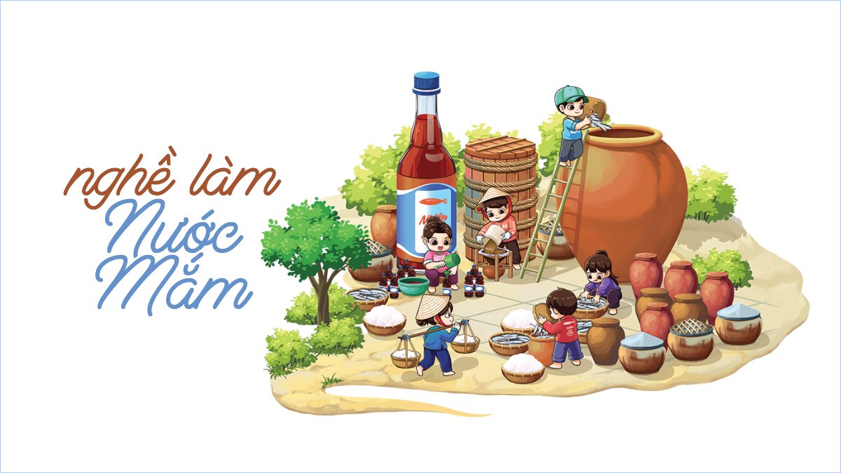 Làm nước mắm, nước mắm, truyền thống, Việt Nam, traditional, dễ thương, cute, chibi, hoạt hình, cartoon