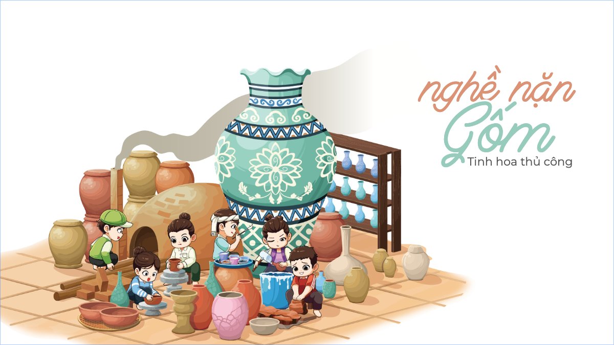 Gốm, truyền thống, Việt Nam, traditional, dễ thương, cute, chibi, hoạt hình, cartoon