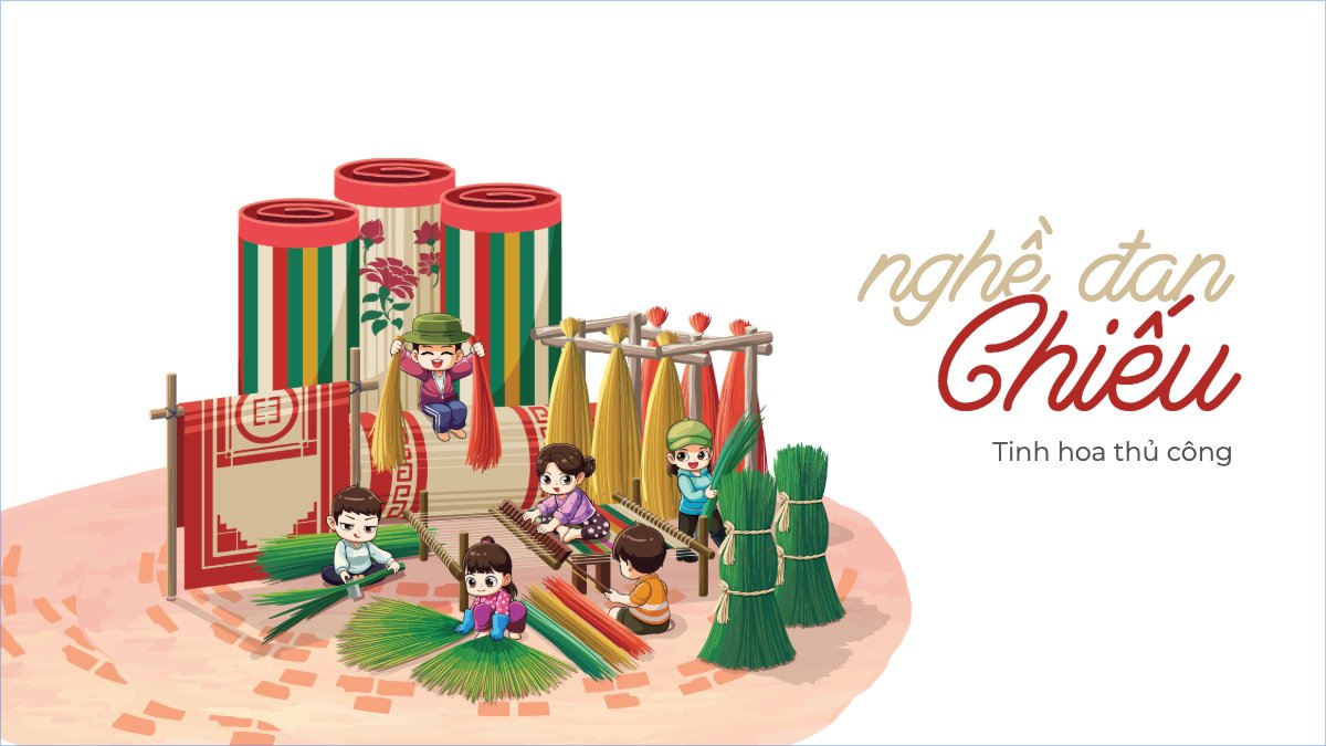 Đan chiếu, dệt chiếu, truyền thống, Việt Nam, traditional, dễ thương, cute, chibi, hoạt hình, cartoon
