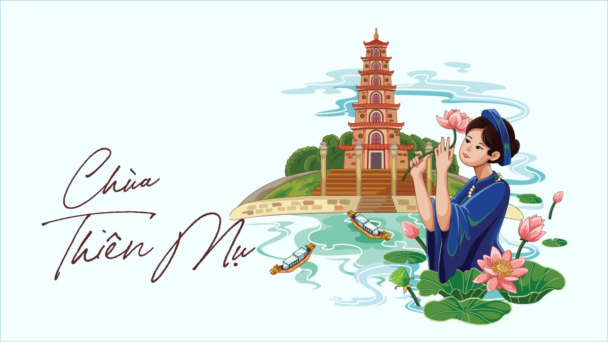 Mẫu Hình nền máy tính Chùa Thiên Mụ, Việt Nam, địa danh, du lịch, travel, dễ thương, cute, chibi, hoạt hình, cartoon — LayerPic