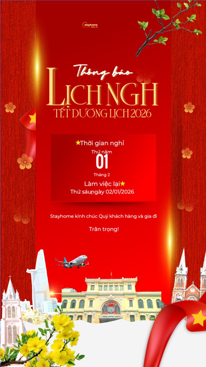 Mẫu Bài post MXH (9:16) Thông báo lịch nghỉ Tết dương lịch 2026 — LayerPic