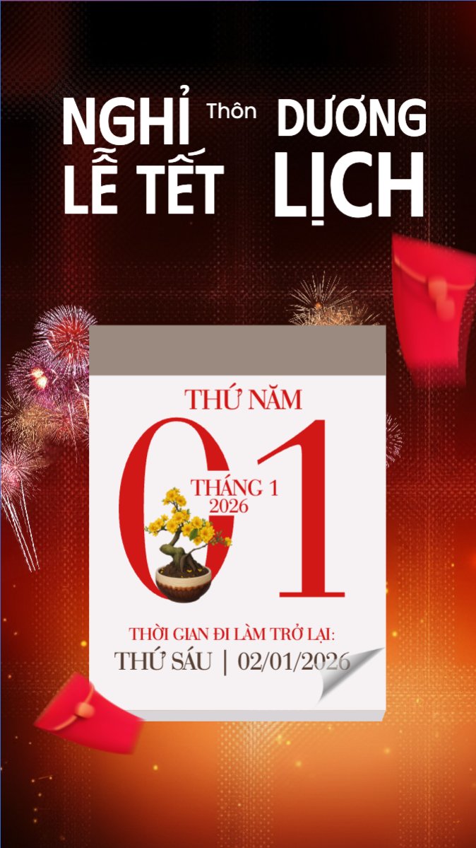 Mẫu Bài post MXH (9:16) Thông báo nghỉ tết dương lịch — LayerPic