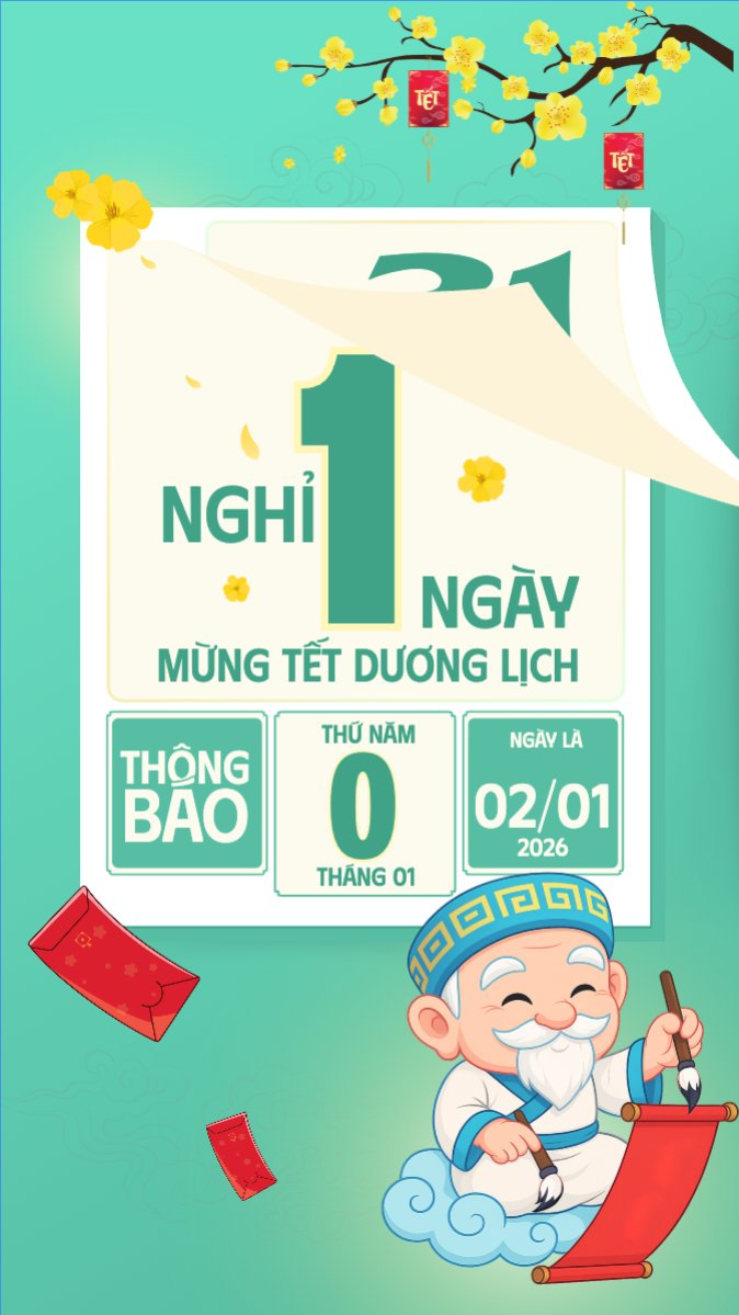 Mẫu Bài post MXH (9:16) Thông báo nghỉ tết dương lịch — LayerPic