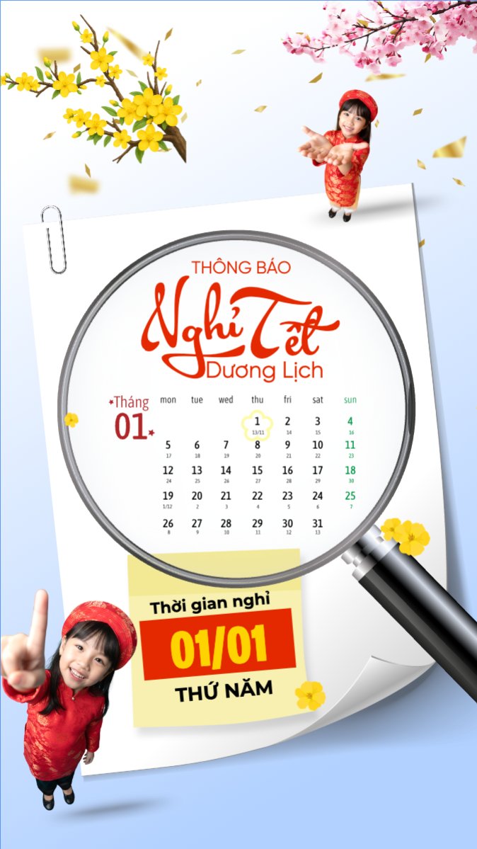 Mẫu Bài post MXH (9:16) Thông báo nghỉ tết dương lịch — LayerPic