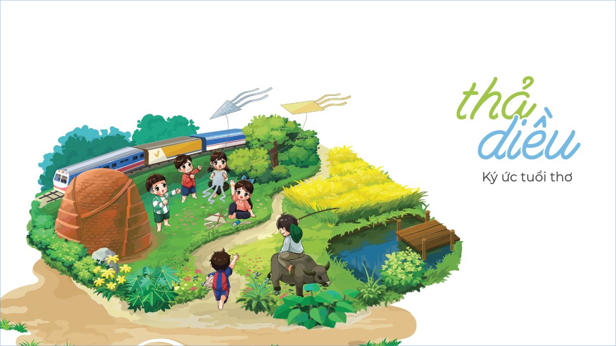 Mẫu Hình nền máy tính Thả diều, diều, trò chơi dân gian, truyền thống, Việt Nam, traditional, dễ thương, cute, chibi, hoạt hình, cartoon — LayerPic