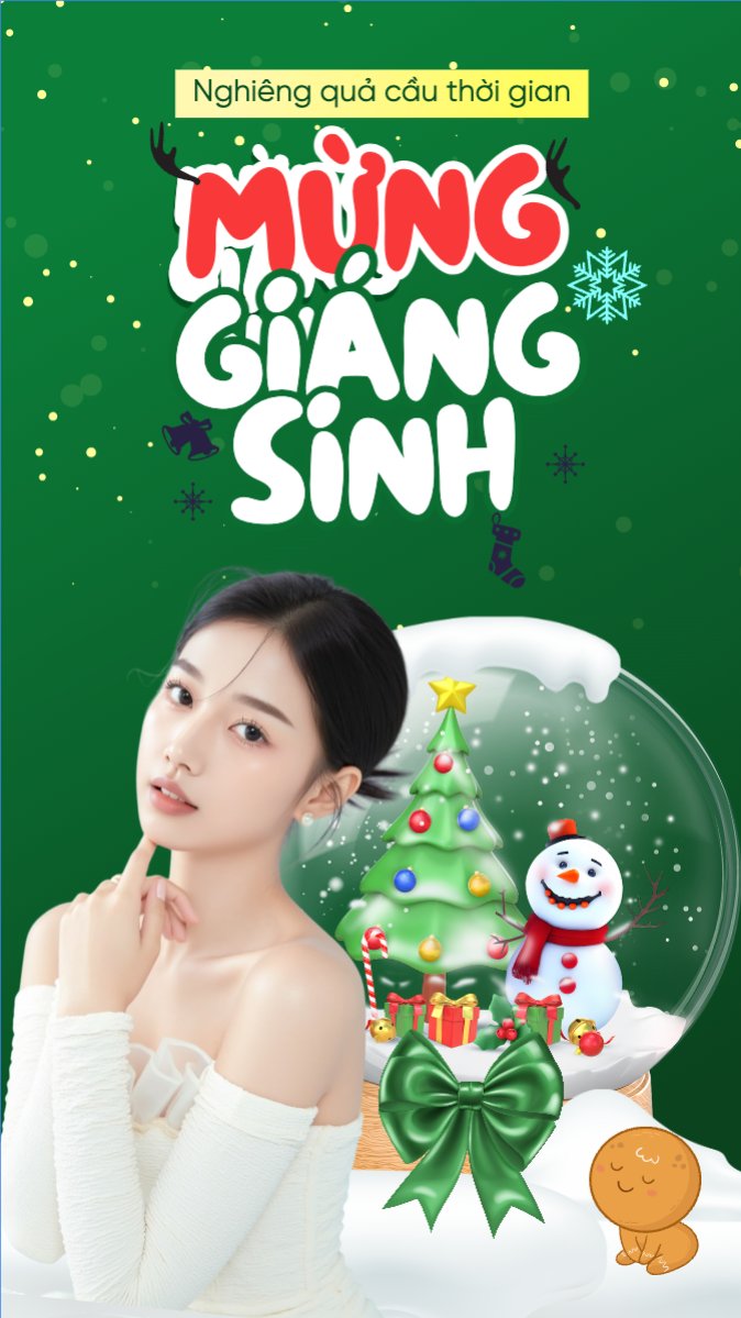 Mẫu Bài post MXH (9:16) Nghiêng quả cầu thời gian mừng giáng sinh — LayerPic