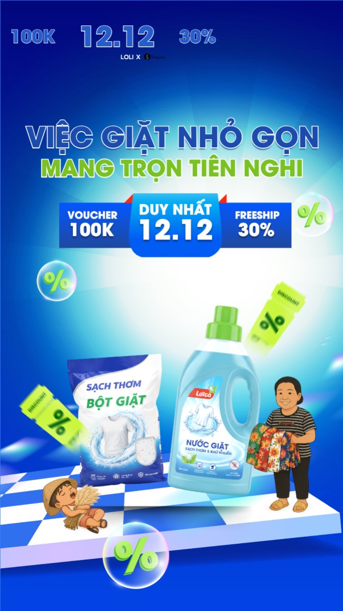 Mẫu Bài post MXH (9:16) Việc giặt nhỏ gọn mang trọn tiện nghi — LayerPic