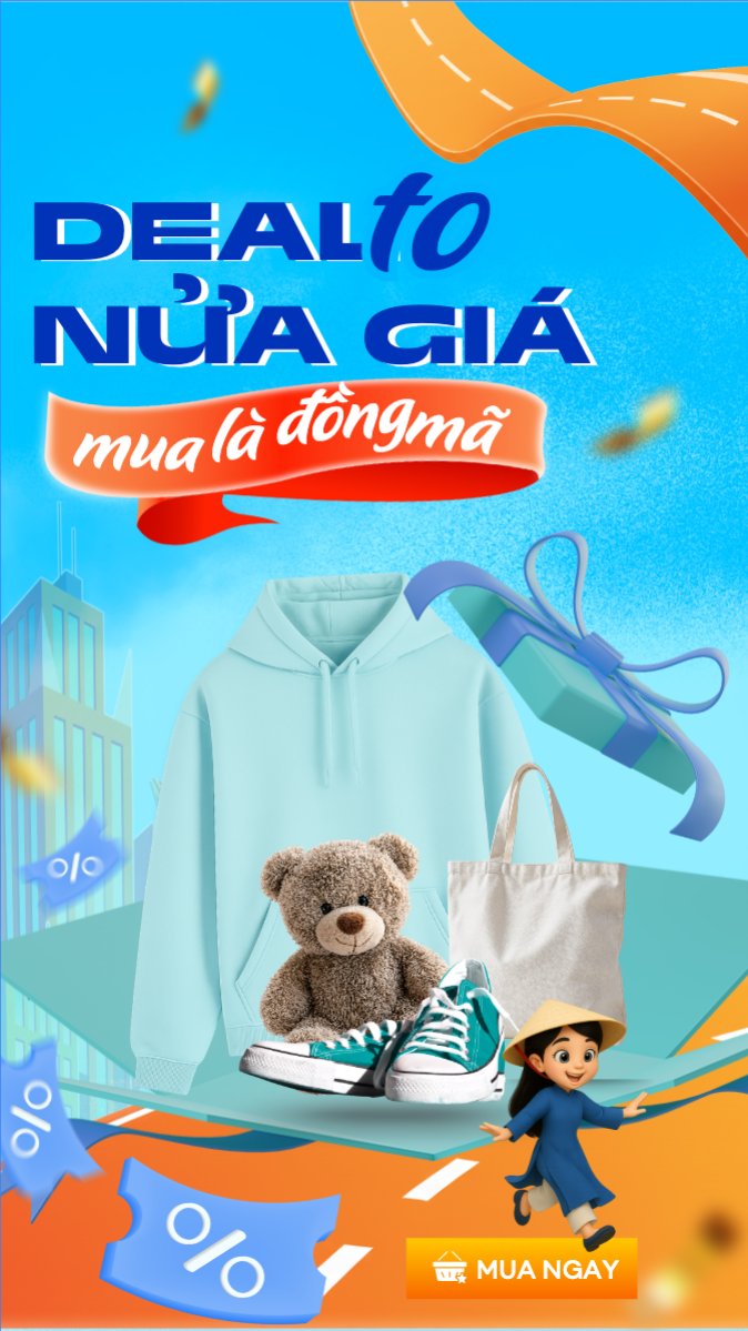 Mẫu Bài post MXH (9:16) Deal to nửa giá mua là đồng mã — LayerPic