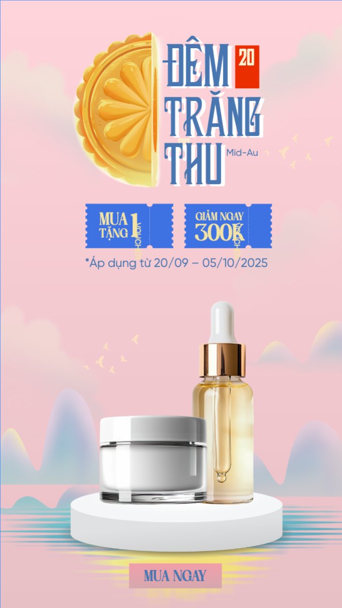 Mẫu Bài post MXH (9:16) Trung thu, Tết Đoàn Viên, mid-autumn festival, sự kiện, event, lễ hội, festival, mỹ phẩm, beauty, làm đẹp, sale, giảm giá, dễ thương, cute — LayerPic