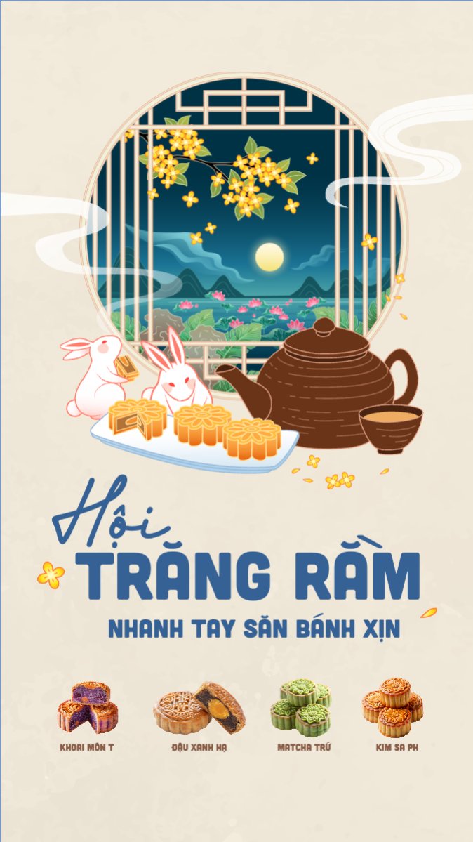 Mẫu Bài post MXH (9:16) Trung thu, Tết Đoàn Viên, mid-autumn festival, sự kiện, event, lễ hội, festival, ẩm thực, food, bánh trung thu, cute, dễ thương — LayerPic
