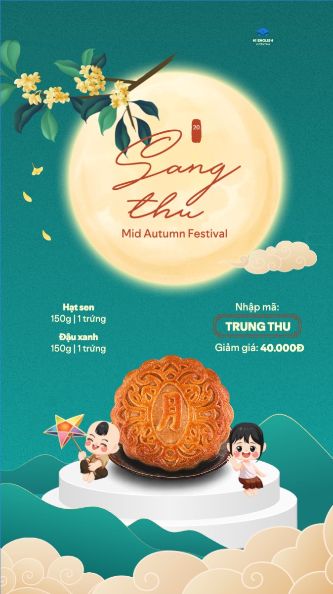 Mẫu Bài post MXH (9:16) Trung thu, Tết Đoàn Viên, mid-autumn festival, sự kiện, event, lễ hội, festival, ẩm thực, food, bánh trung thu, cute, dễ thương — LayerPic
