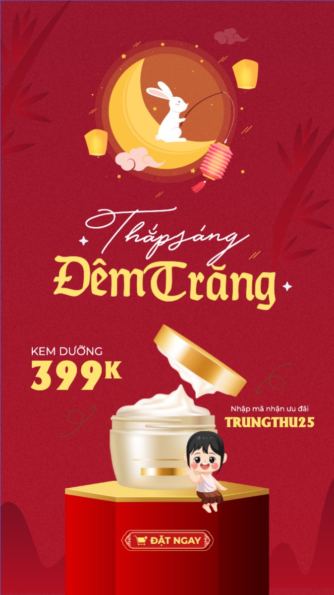 Mẫu Bài post MXH (9:16) Trung thu, Tết Đoàn Viên, mid-autumn festival, sự kiện, event, lễ hội, festival, mỹ phẩm, beauty, làm đẹp, sale, giảm giá, dễ thương, cute — LayerPic