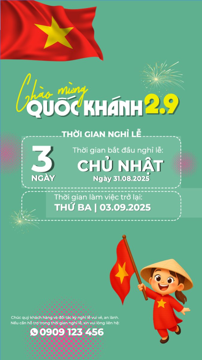 Mẫu Bài post MXH (9:16) 2/9, Quốc Khánh, lễ hội, thông báo, lịch nghỉ, Việt Nam, sự kiện, dễ thương, cute, chibi, hoạt hình, cartoon — LayerPic