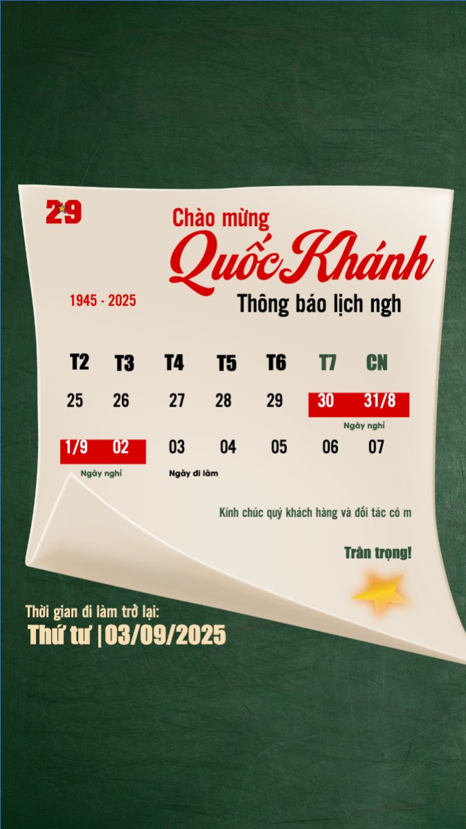 Mẫu Bài post MXH (9:16) 2/9, Quốc Khánh, lễ hội, thông báo, lịch nghỉ, Việt Nam, sự kiện, event, hiện đại, modern — LayerPic