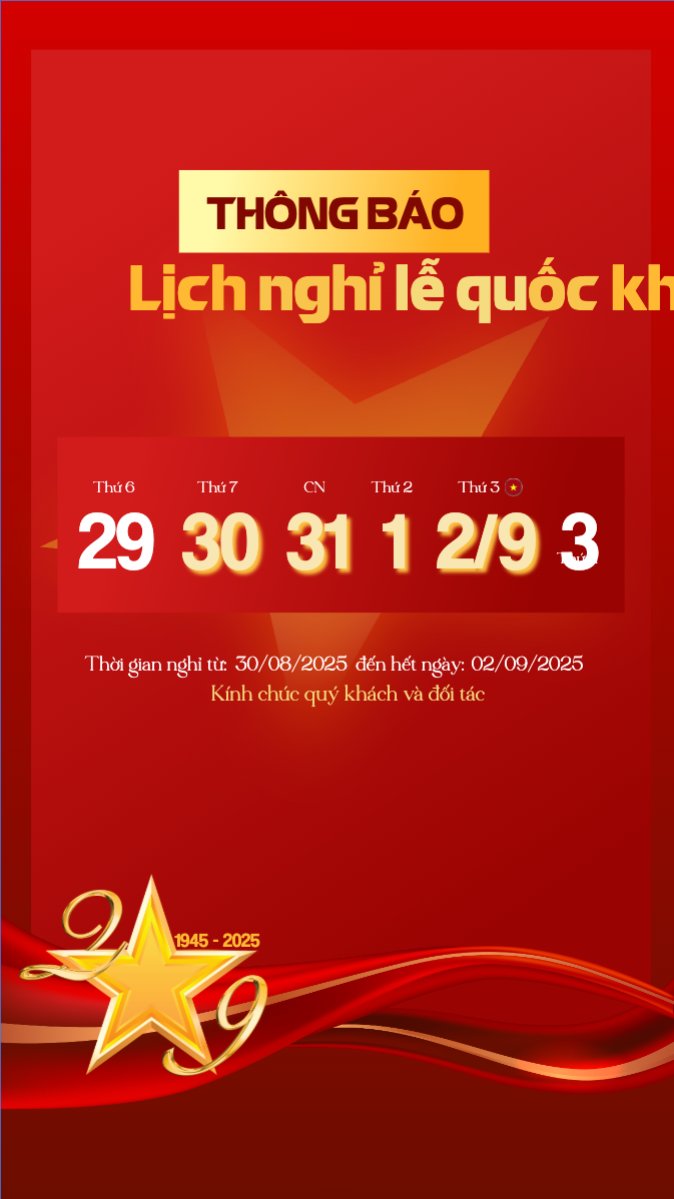 Mẫu Bài post MXH (9:16) 2/9, Quốc Khánh, lễ hội, thông báo, lịch nghỉ, Việt Nam, sự kiện, event, hiện đại, modern — LayerPic
