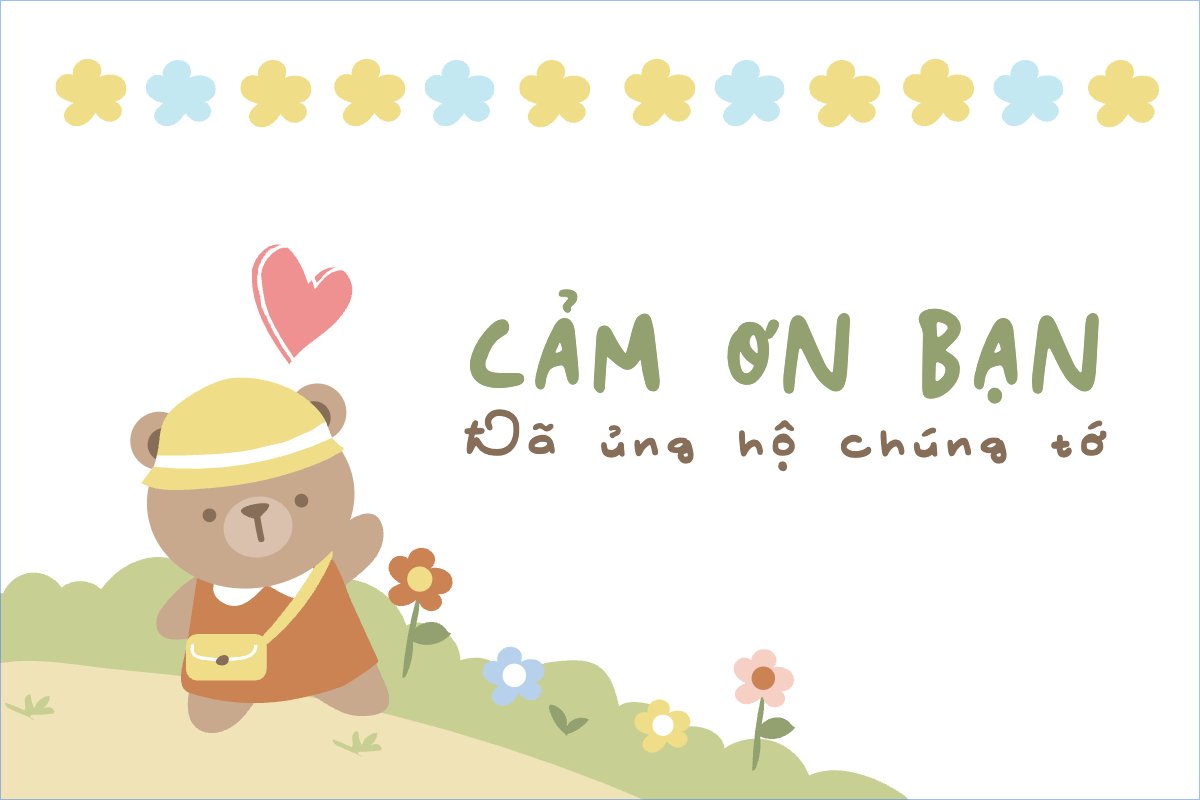 Mẫu Thank you card Dễ thương, cute, chibi, hoạt hình, cartoon, bear, gấu — LayerPic