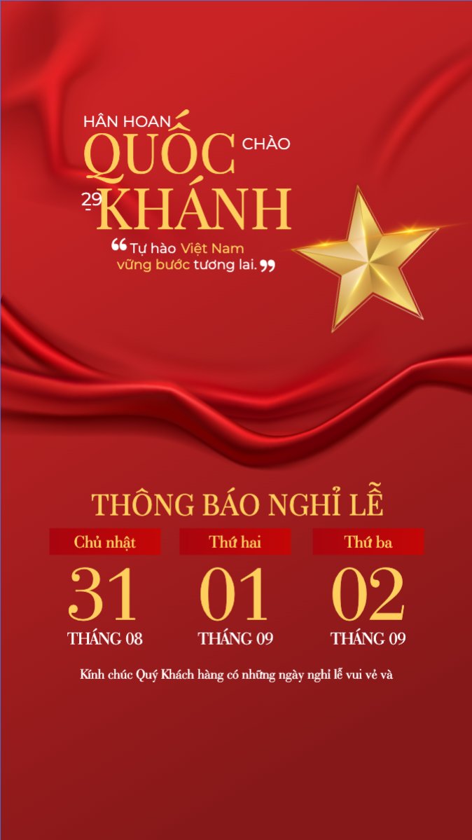 Mẫu Bài post MXH (9:16) 2/9, Quốc Khánh, lễ hội, thông báo, lịch nghỉ, Việt Nam, sự kiện, event, hiện đại, modern — LayerPic