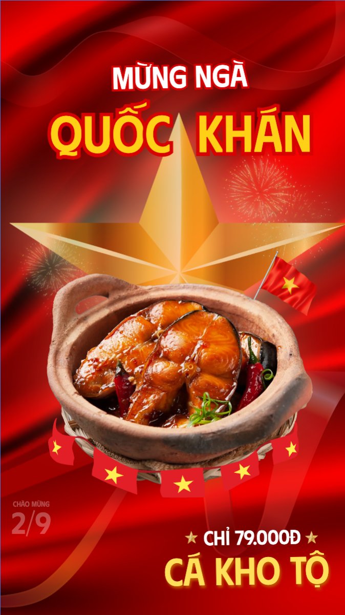 Mẫu Bài post MXH (9:16) 2/9, Quốc Khánh, lễ hội, Việt Nam, đồ ăn, food, thực phẩm, ẩm thực, món ăn, F&B, thức ăn, hiện đại, modern — LayerPic